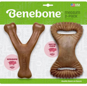 BENEBONE DOG DENTAL CHEW WISHBONE BACON MEDIUM 2 PACK