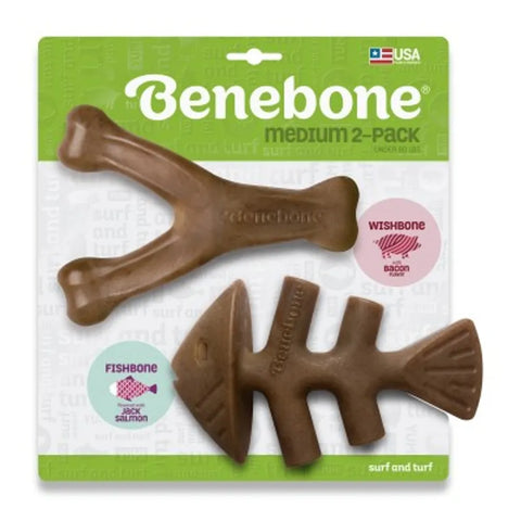 BENEBONE DOG FISHBONE WISHBONE BACON MEDIUM 2 PACK