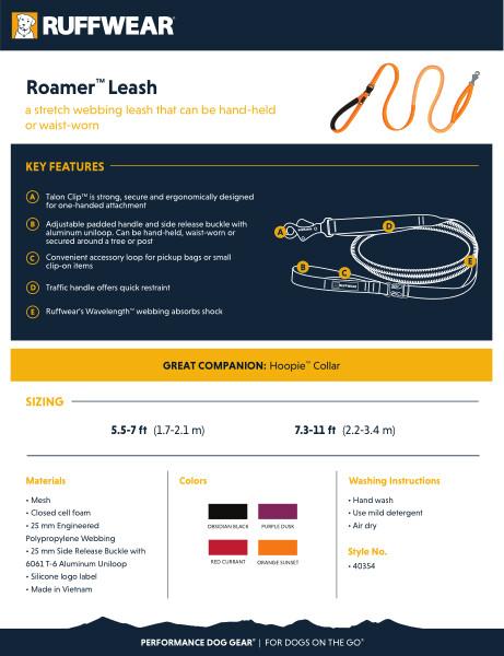 Ruffwear Roamer Leash Obsidian Black 5.5-7ft - DISC