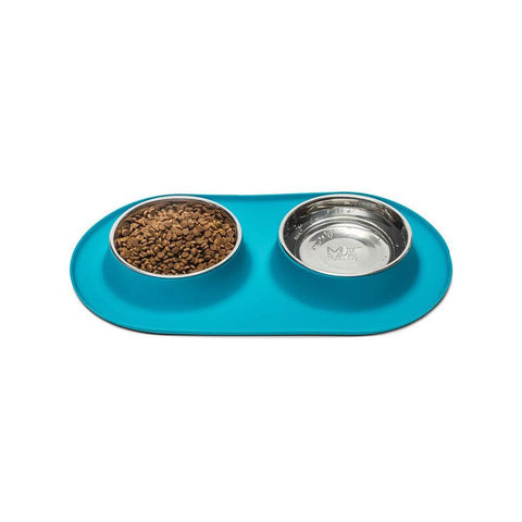 Messy Mutts Double Silicone Feeder Stainless Bowls Blue