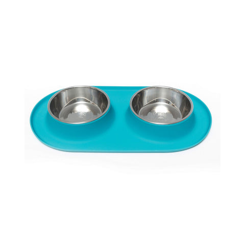 Messy Mutts Double Silicone Feeder Stainless Bowls Blue
