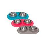 Messy Mutts Double Silicone Feeder Stainless Bowls Blue