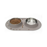 Messy Mutts Double Silicone Feeder Stainless Bowls Grey