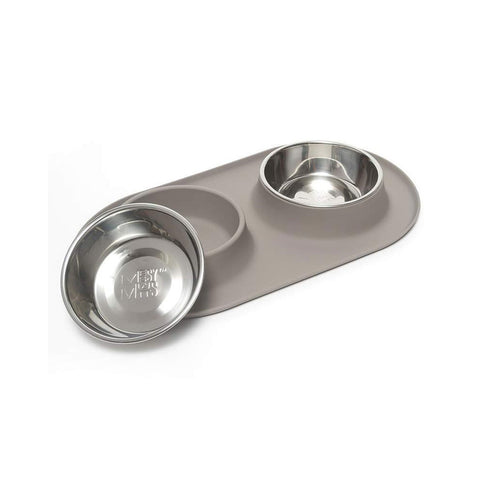Messy Mutts Double Silicone Feeder Stainless Bowls Grey