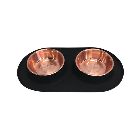 Messy Mutts Double Silicone Feeder Copper Bowls Black