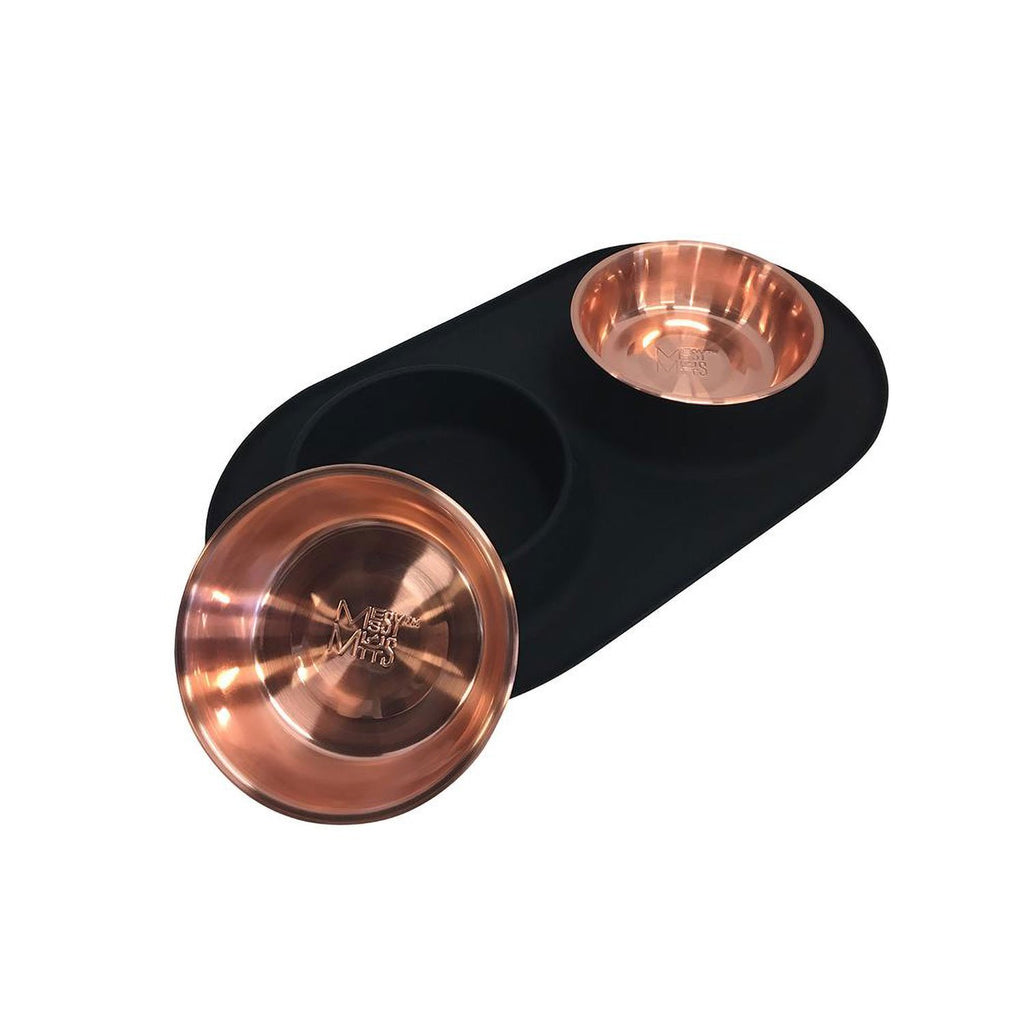 Messy Mutts Double Silicone Feeder Copper Bowls Black