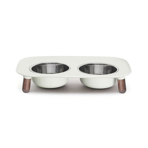 Messy Mutts Double Elevated Feeder Stainless Bowls Light Grey Faux Wooden Legs