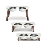 Messy Mutts Double Elevated Feeder Stainless Bowls Light Grey Faux Wooden Legs