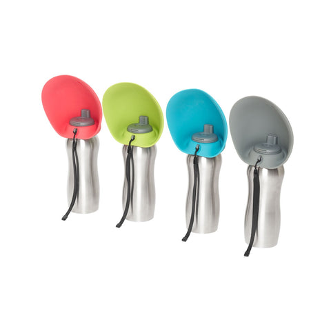 Messy Mutts Stainless Travel Bottle With Silicone Flip Bowl Watermelon