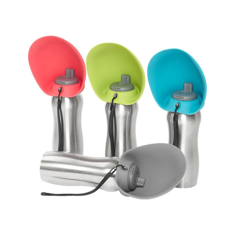 Messy Mutts Stainless Travel Bottle With Silicone Flip Bowl Watermelon