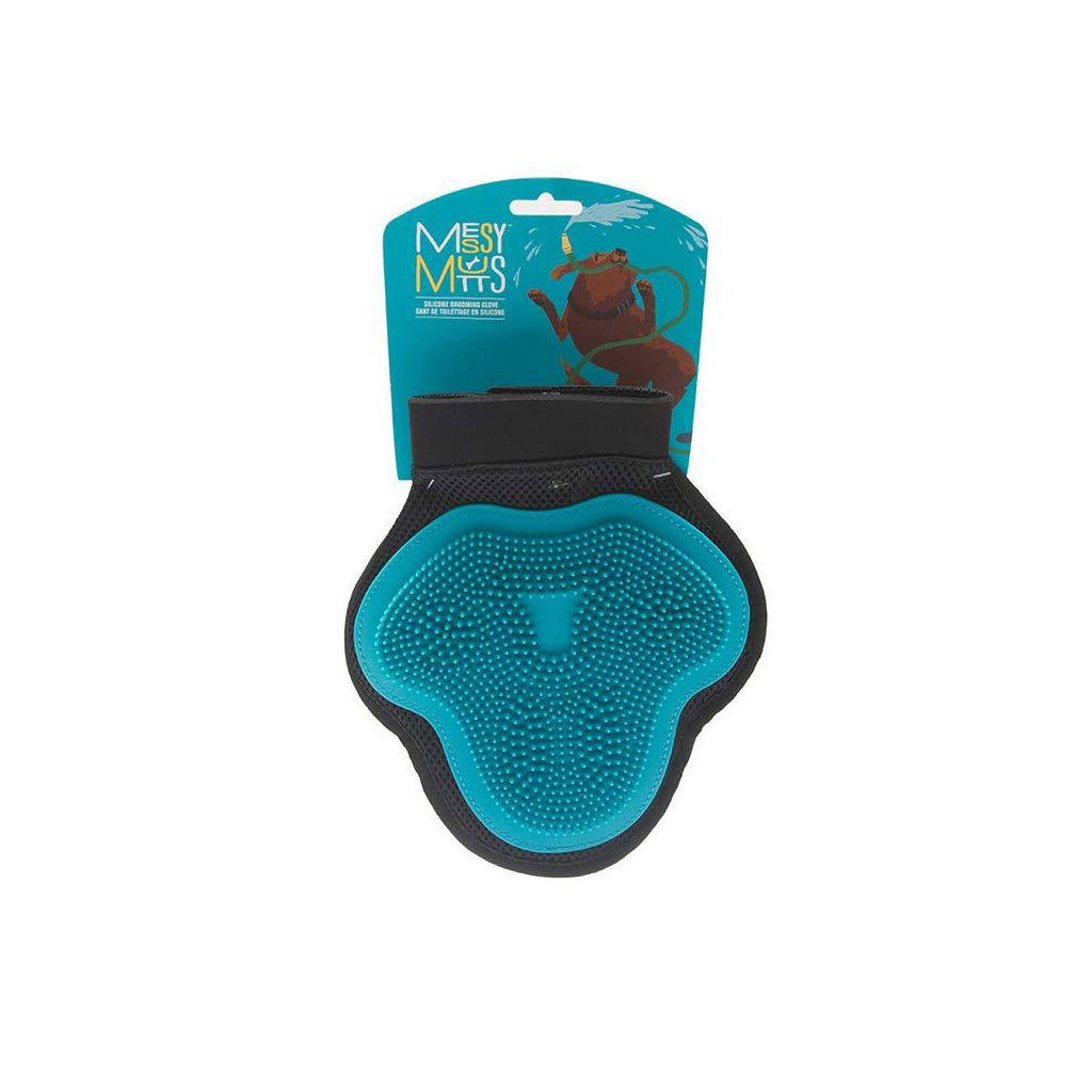 Messy Mutts Silicone Grooming Glove Blue DISCONTINUED