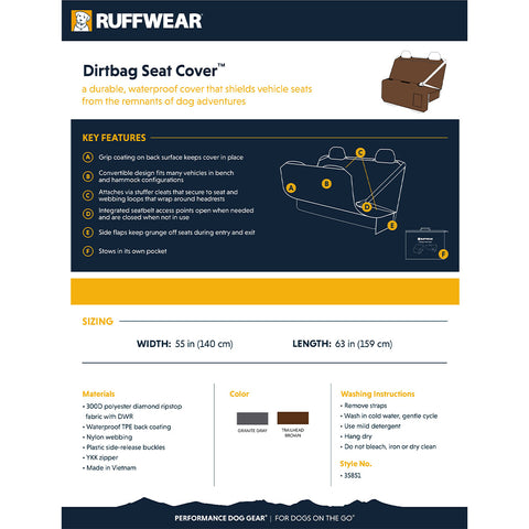 Ruffwear Dirtbag Seat Cover Granite Gray