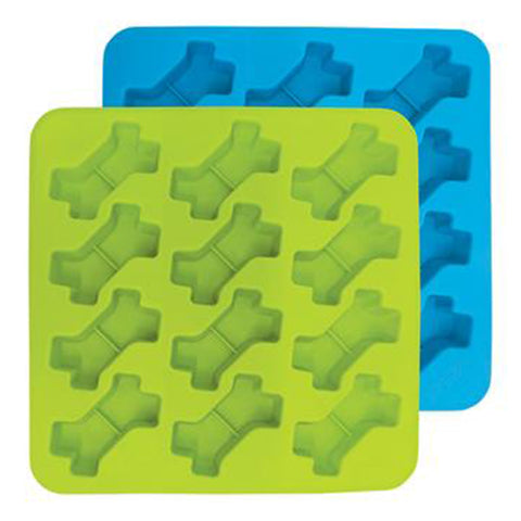 Messy Mutts Silicone Treat Making Molds Bone Shape Blue & Green 2pk