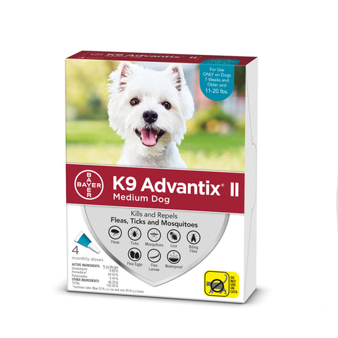K9 Advantix II Medium Dog 11lb-20lb Teal 4pk